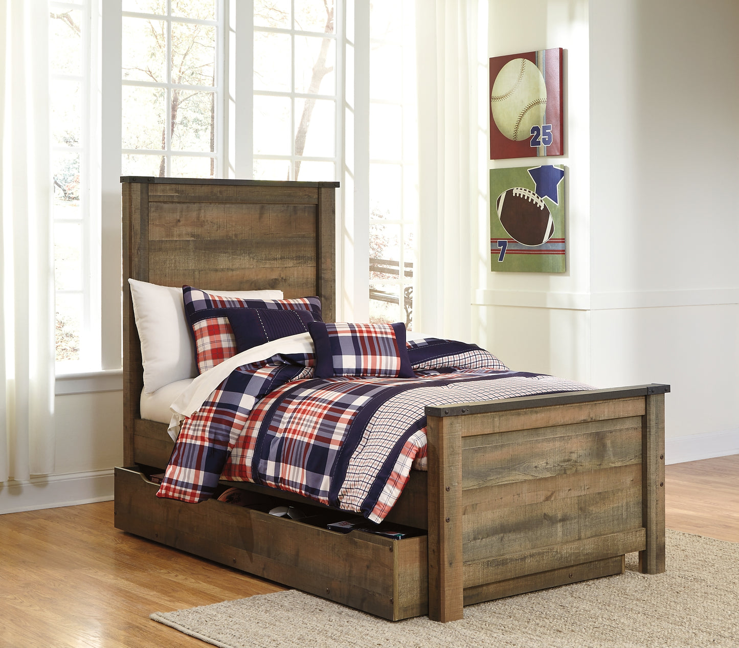 Cama Trinell con paneles y un cajón grande de almacenamiento