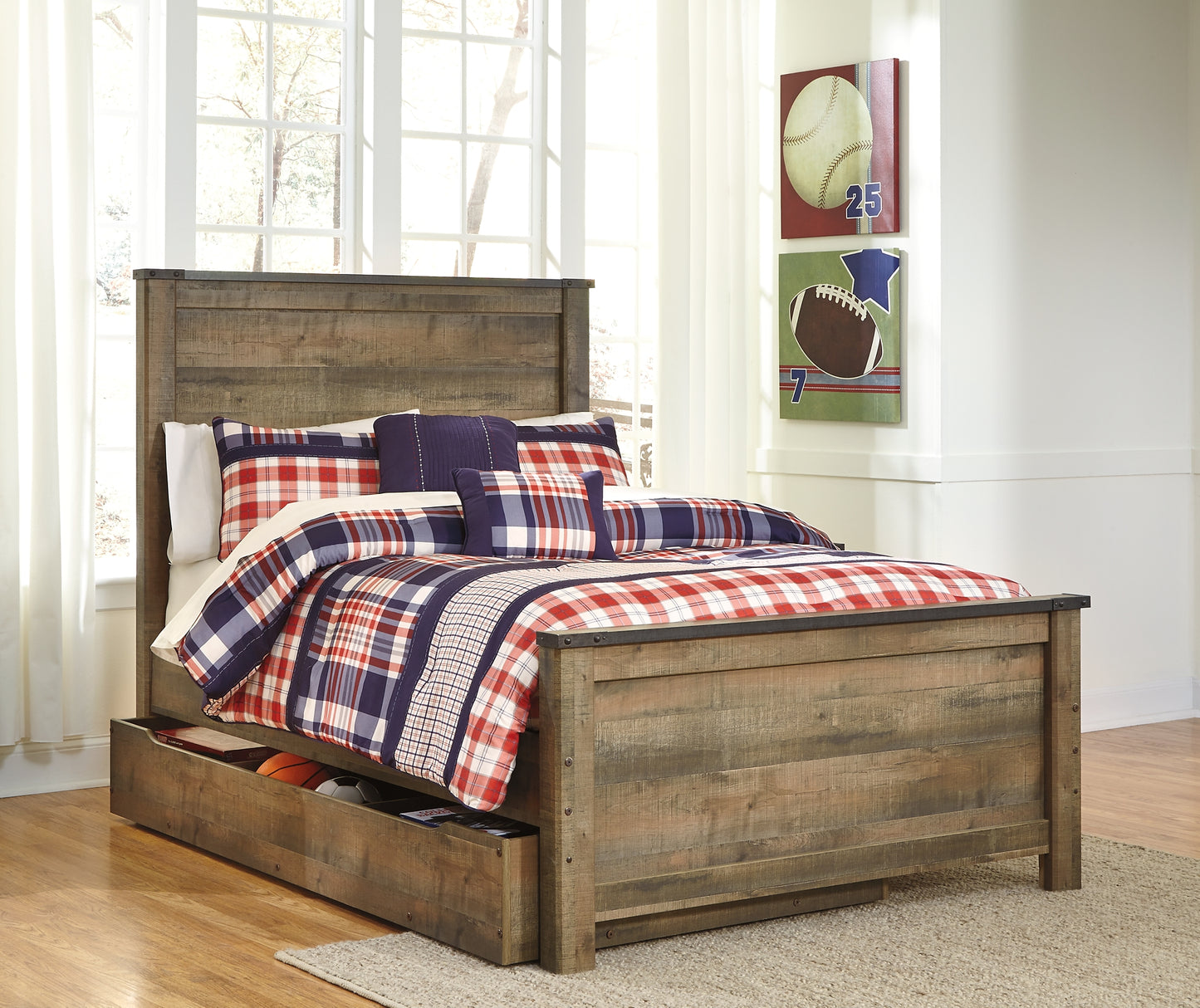 Cama Trinell con paneles y un cajón grande de almacenamiento
