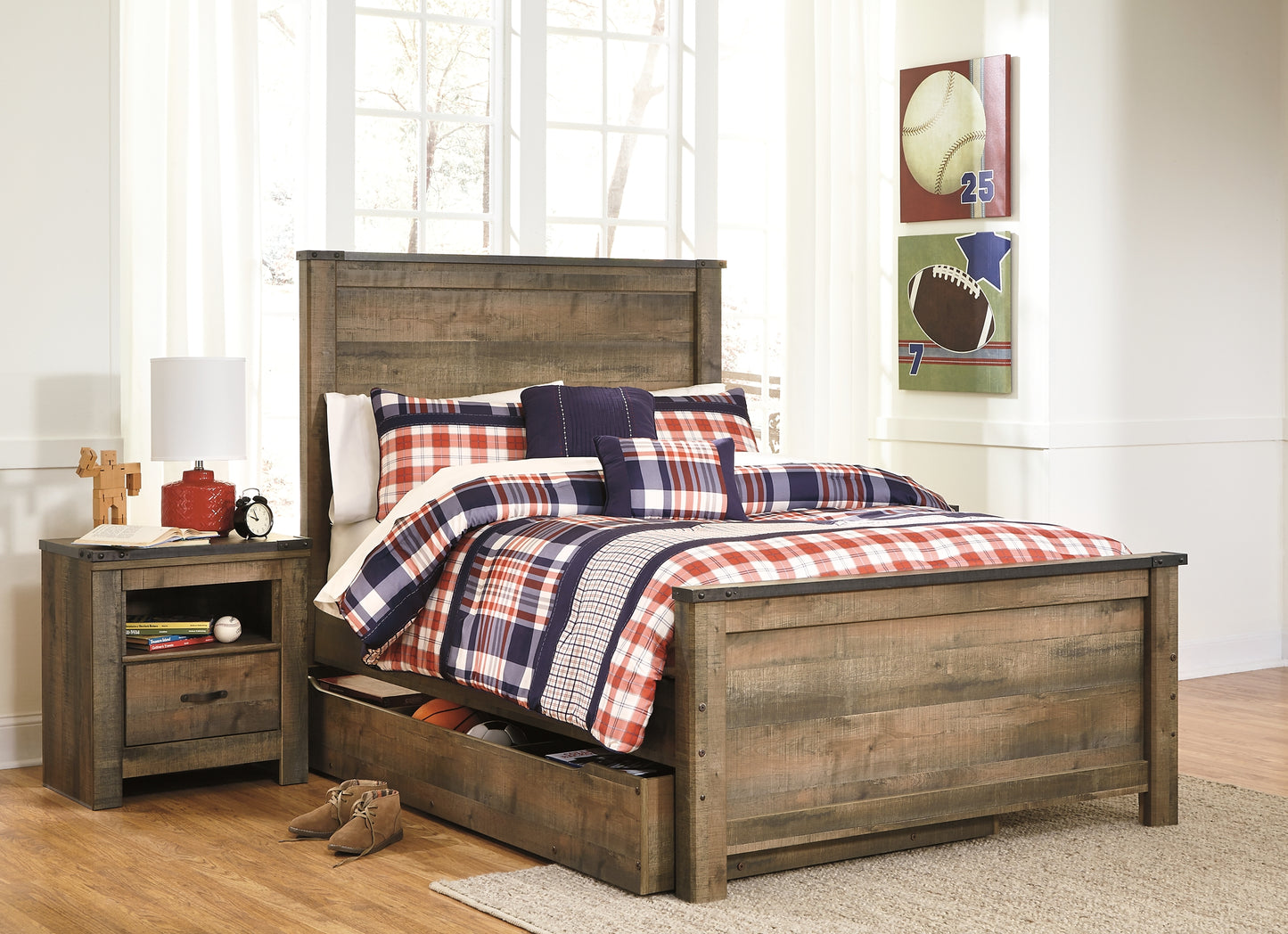 Cama Trinell con paneles y un cajón grande de almacenamiento