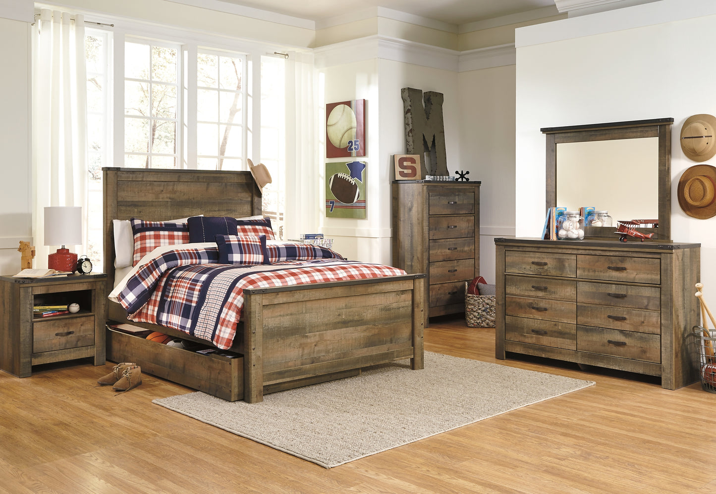 Cama Trinell con paneles y un cajón grande de almacenamiento