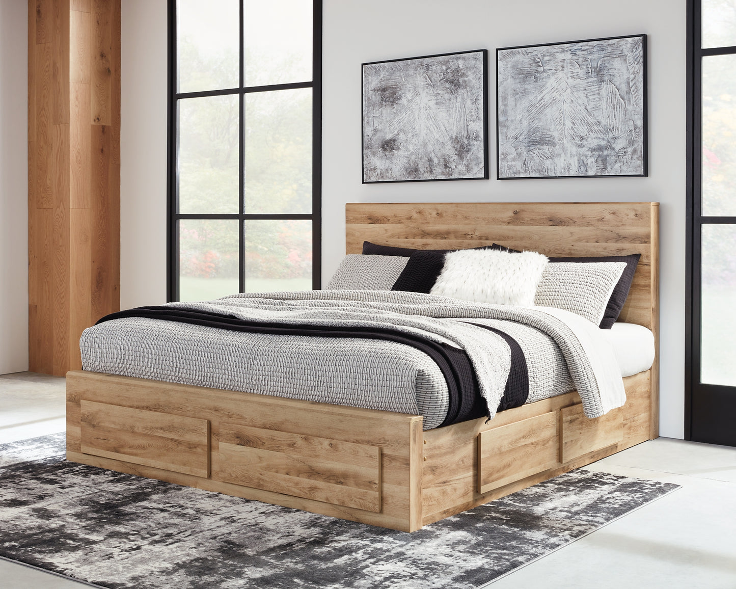 Cama Hyanna con paneles de almacenamiento y dos cajones debajo