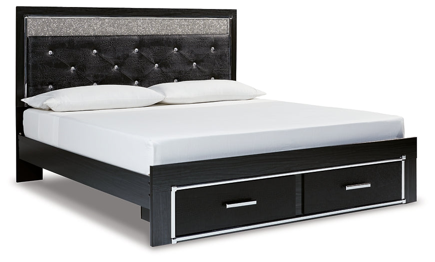 Cama con plataforma de almacenamiento y paneles tapizados Kaydell