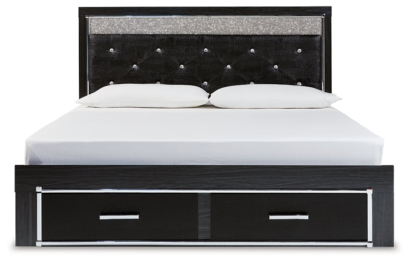 Cama con plataforma de almacenamiento y paneles tapizados Kaydell