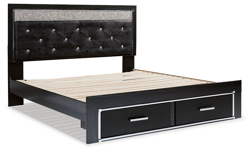 Cama con plataforma de almacenamiento y paneles tapizados Kaydell