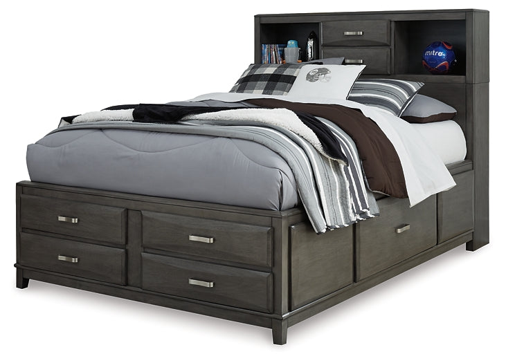 Cama Caitbrook con 8 cajones y cómoda con espejo