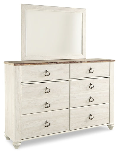 Willowton Panel Headboard With Mirrored Dresser, Chest And 2 Nightstands