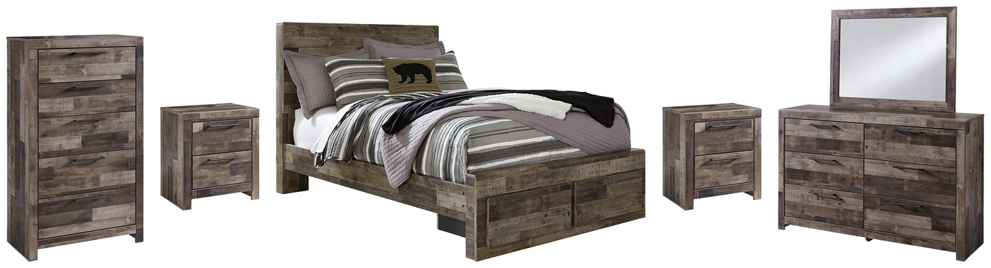 Derekson Panel Bed With 2 Storage Drawers With Mirrored Dresser, Chest And 2 Nightstands