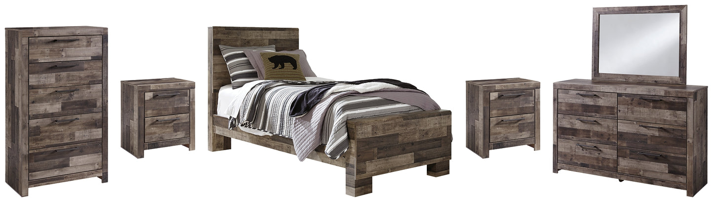 Derekson Panel Bed With Mirrored Dresser, Chest And 2 Nightstands