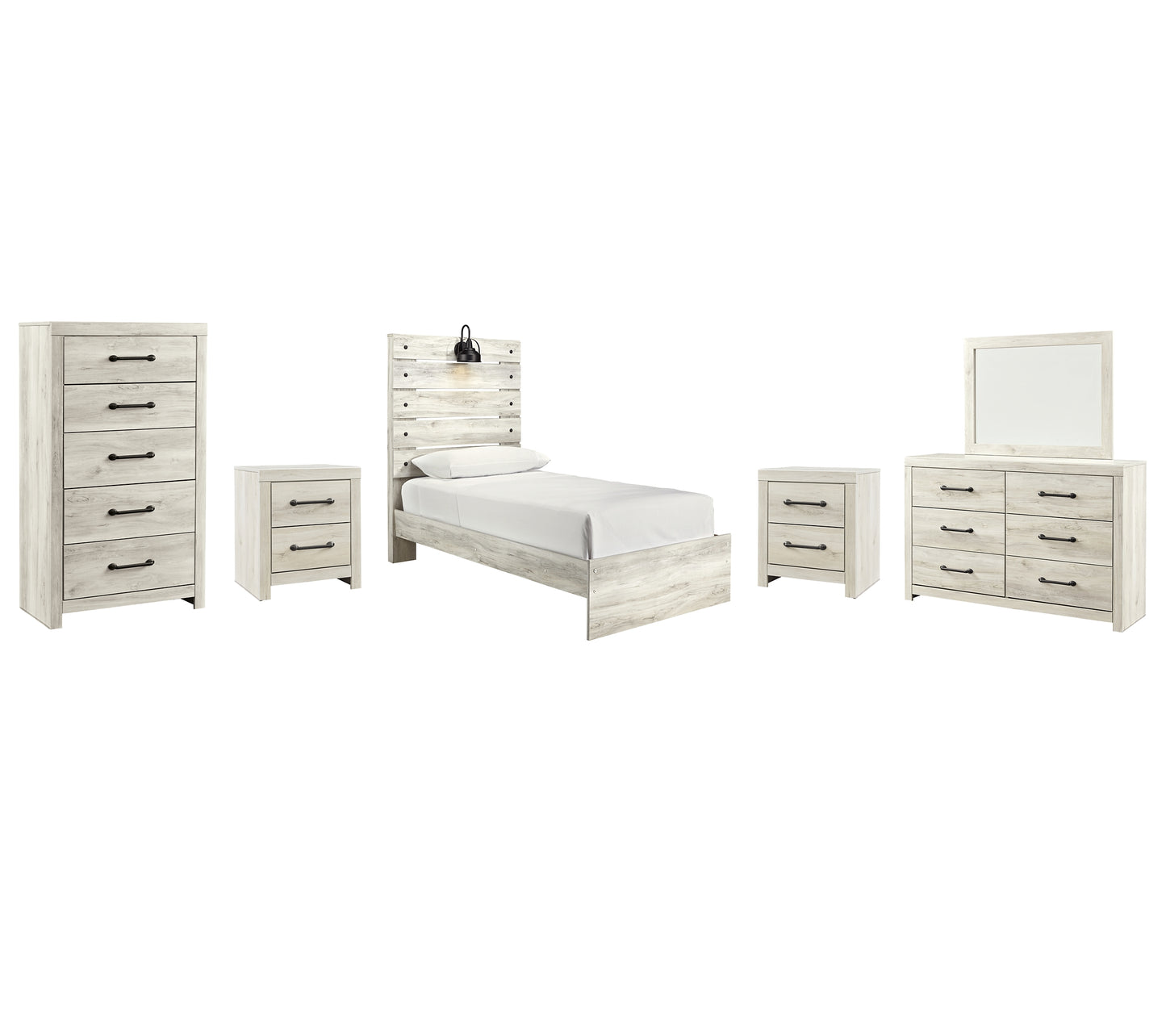 Cambeck Panel Bed With Mirrored Dresser, Chest And 2 Nightstands