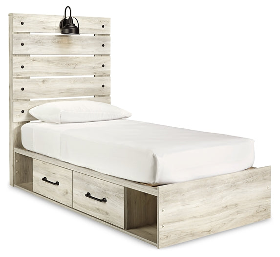 Cambeck Panel Bed With 4 Storage Drawers With Mirrored Dresser, Chest And Nightstand