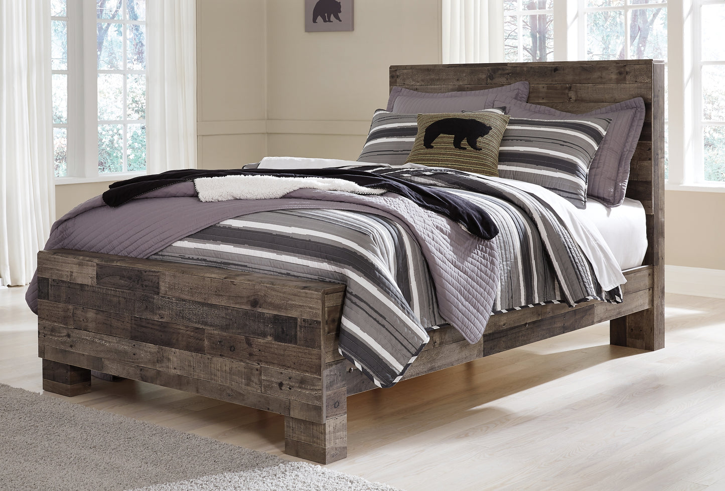 Derekson Panel Bed With Mirrored Dresser And Chest