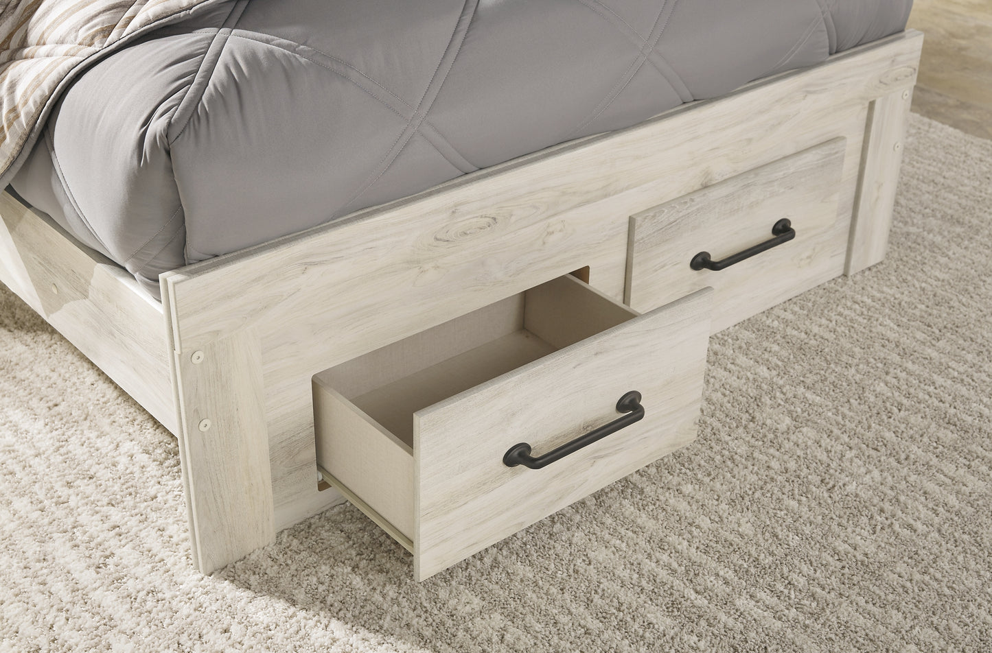 Cambeck Panel Bed With 2 Storage Drawers With Mirrored Dresser