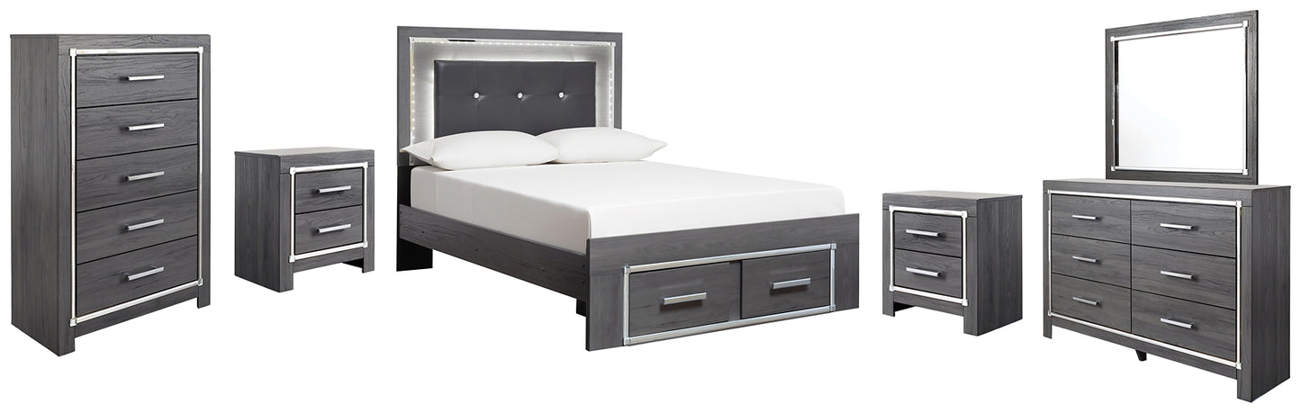 Lodanna Panel Bed With 2 Storage Drawers With Mirrored Dresser, Chest And 2 Nightstands
