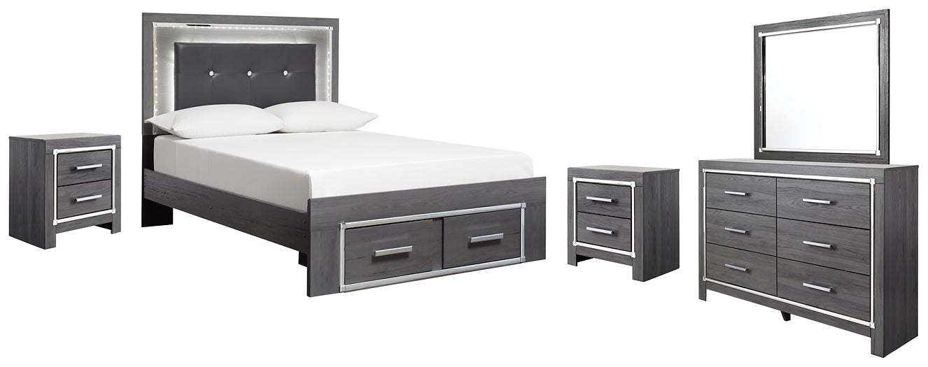 Lodanna Panel Bed With 2 Storage Drawers With Mirrored Dresser And 2 Nightstands