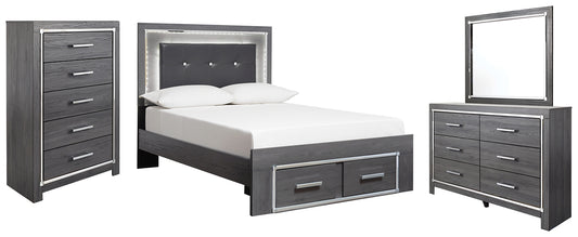 Lodanna Panel Bed With 2 Storage Drawers With Mirrored Dresser And Chest