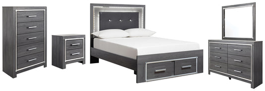 Lodanna Panel Bed With 2 Storage Drawers With Mirrored Dresser, Chest And Nightstand