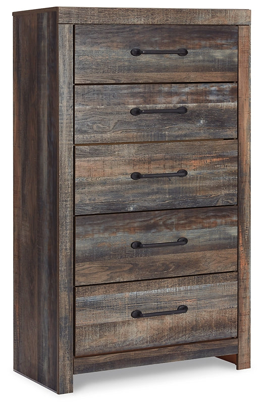 Drystan Panel Bed With 4 Storage Drawers With Mirrored Dresser, Chest And 2 Nightstands