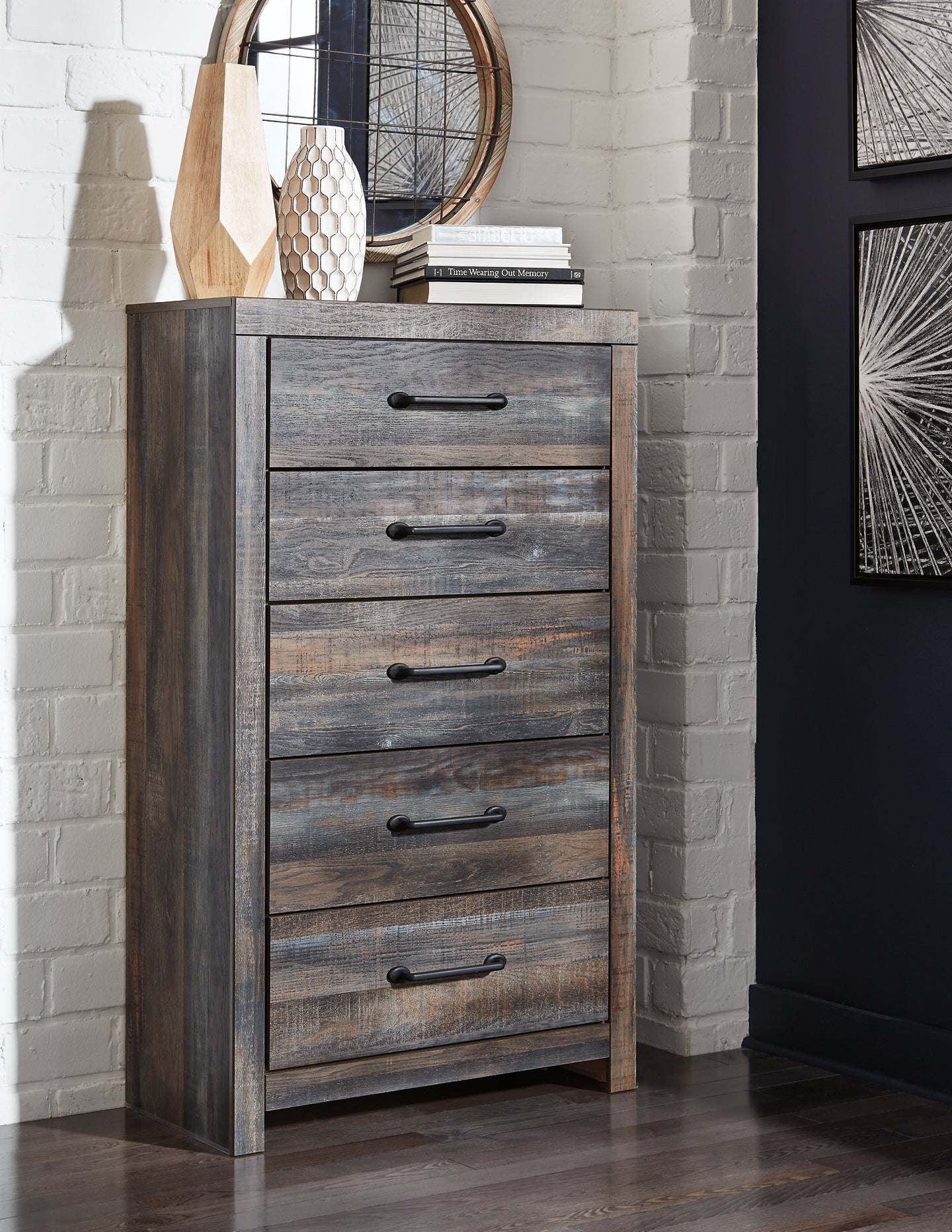 Drystan Panel Bed With 4 Storage Drawers With Mirrored Dresser And Chest