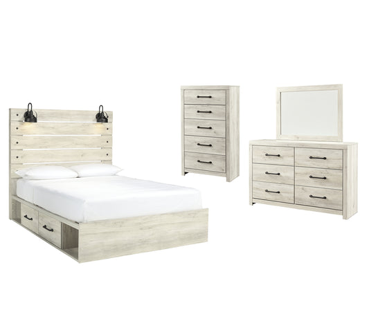 Cambeck Panel Bed With 2 Storage Drawers With Mirrored Dresser And Chest