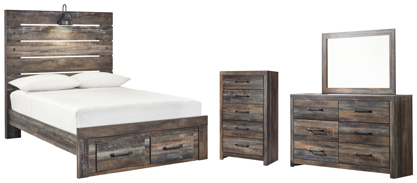 Drystan Panel Bed With 2 Storage Drawers With Mirrored Dresser And Chest