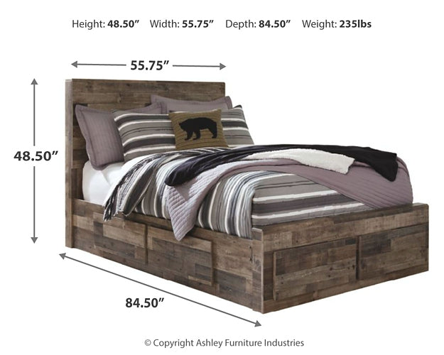 Derekson Panel Bed With 6 Storage Drawers With Mirrored Dresser And 2 Nightstands