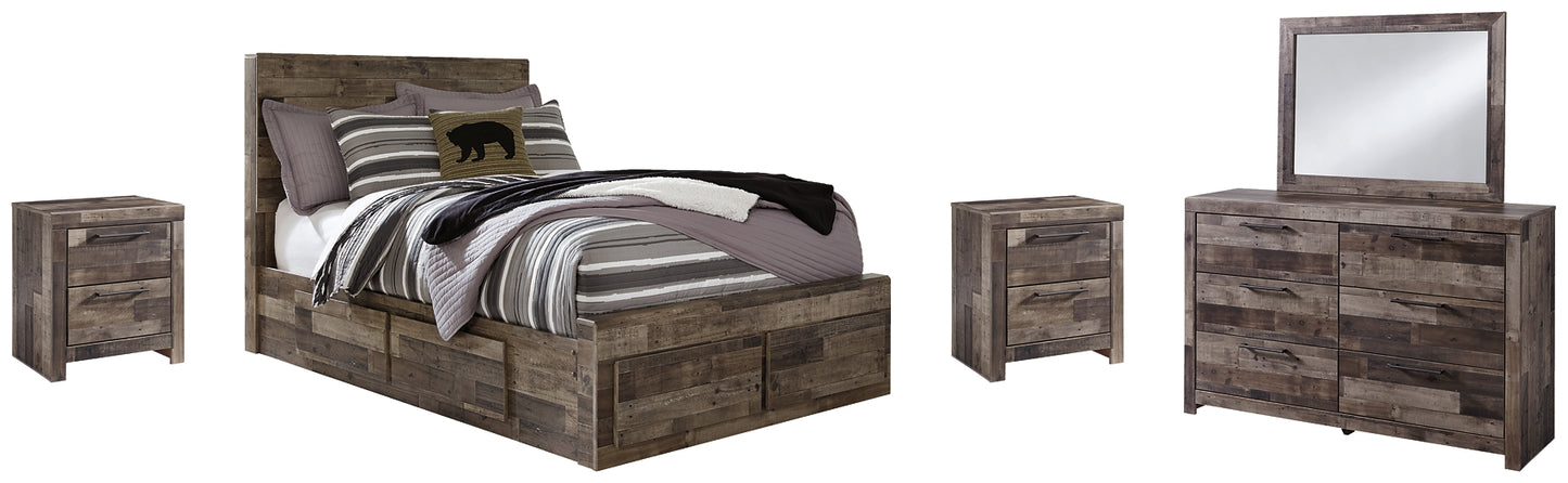 Derekson Panel Bed With 6 Storage Drawers With Mirrored Dresser And 2 Nightstands