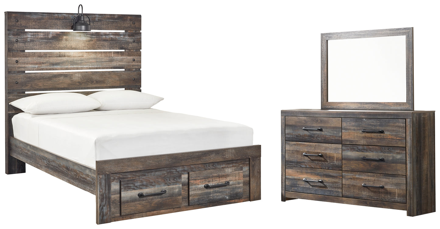 Drystan Panel Bed With 2 Storage Drawers With Mirrored Dresser