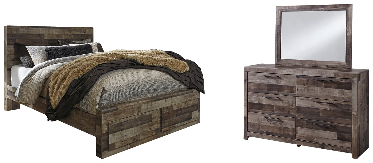 Derekson Panel Bed With 2 Storage Drawers With Mirrored Dresser