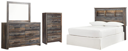 Drystan Bookcase Headboard With Mirrored Dresser And Chest