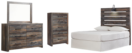 Drystan Panel Headboard With Mirrored Dresser And Chest