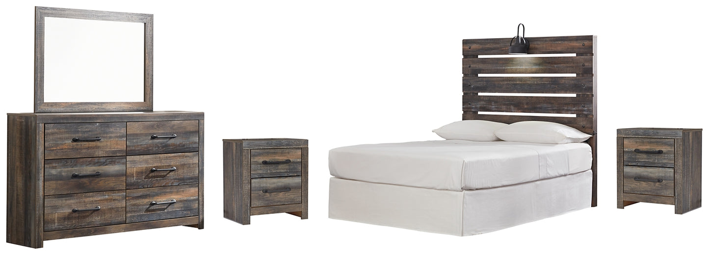 Drystan Panel Headboard With Mirrored Dresser And 2 Nightstands