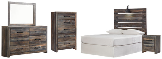 Drystan Panel Headboard With Mirrored Dresser, Chest And Nightstand