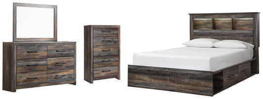Drystan Bookcase Bed With 2 Storage Drawers With Mirrored Dresser And Chest