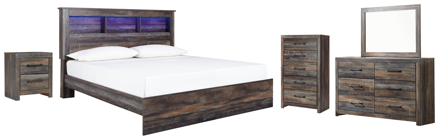 Drystan Panel Bookcase Bed With Mirrored Dresser, Chest And Nightstand