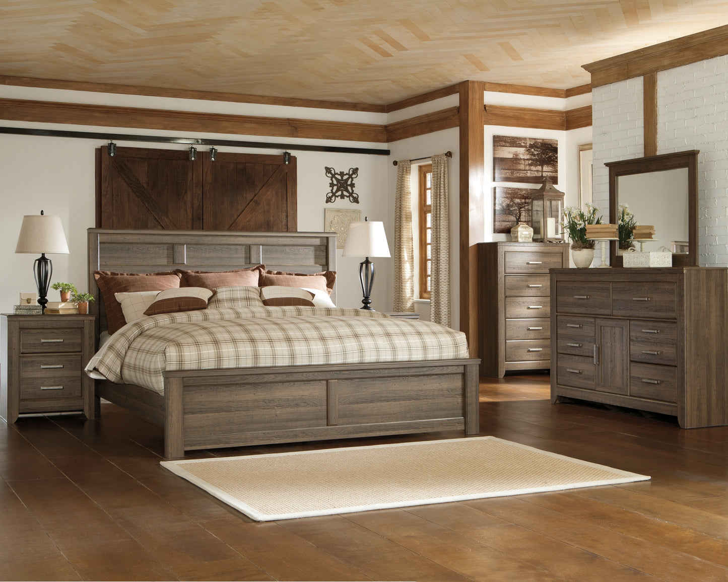 Juararo Panel Bed With Mirrored Dresser And Chest