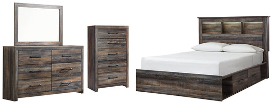 Drystan Bookcase Bed With 4 Storage Drawers With Mirrored Dresser And Chest