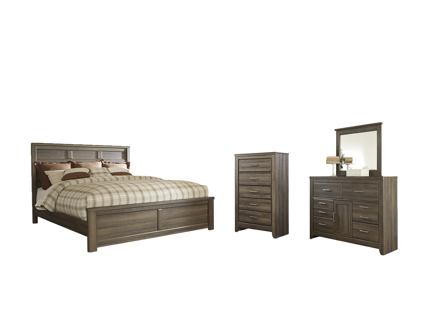 Juararo California Panel Bed With Mirrored Dresser And Chest