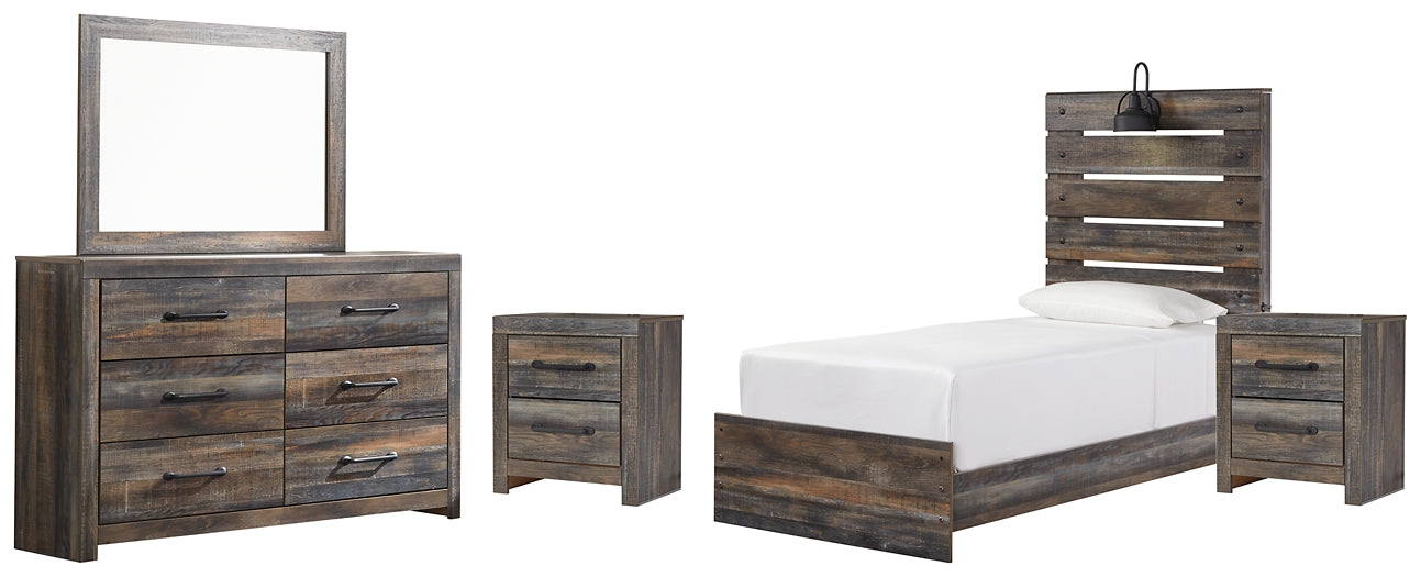 Drystan Panel Bed With Mirrored Dresser And 2 Nightstands