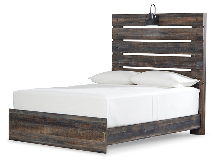 Cama con paneles Drystan, cómoda con espejo y arcón