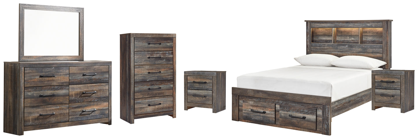 Drystan Bookcase Bed With 2 Storage Drawers With Mirrored Dresser, Chest And 2 Nightstands