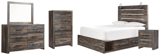 Drystan Panel Bed With 2 Storage Drawers With Mirrored Dresser, Chest And Nightstand
