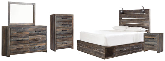Drystan Panel Bed With 4 Storage Drawers With Mirrored Dresser, Chest And Nightstand