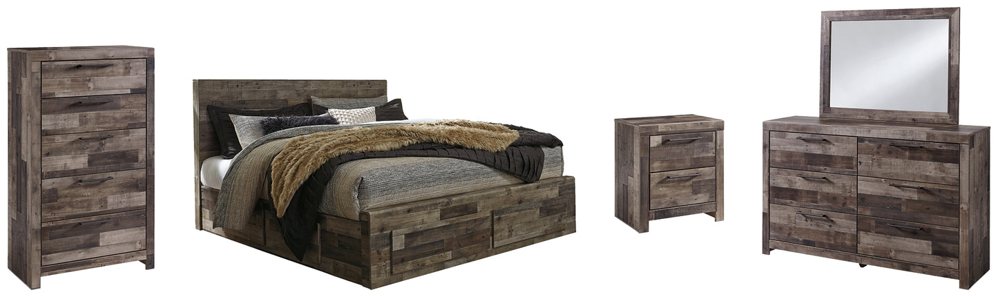 Derekson Panel Bed With 6 Storage Drawers With Mirrored Dresser, Chest And Nightstand