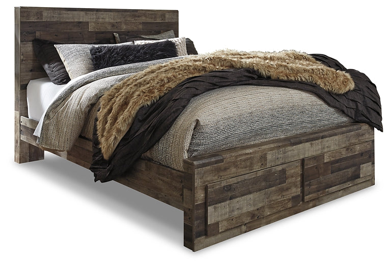 Derekson Panel Bed With 2 Storage Drawers With Mirrored Dresser And Chest