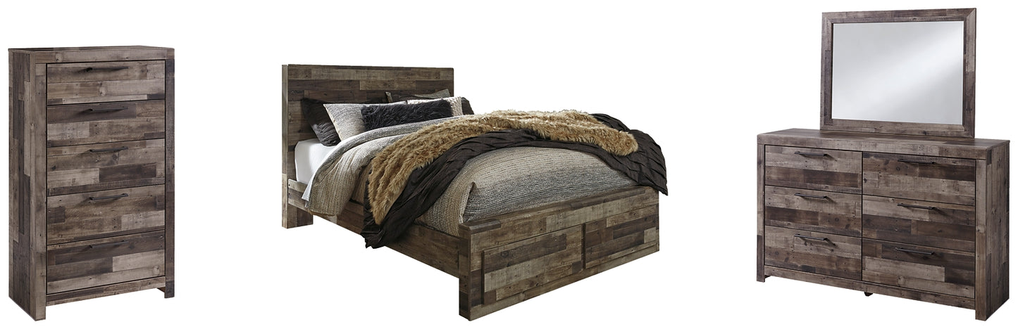 Derekson Panel Bed With 2 Storage Drawers With Mirrored Dresser And Chest