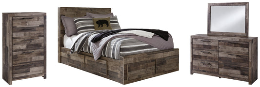 Derekson Panel Bed With 6 Storage Drawers With Mirrored Dresser And Chest