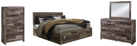 Derekson Panel Bed With 6 Storage Drawers With Mirrored Dresser And Chest