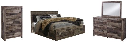 Derekson Panel Bed With 4 Storage Drawers With Mirrored Dresser And Chest