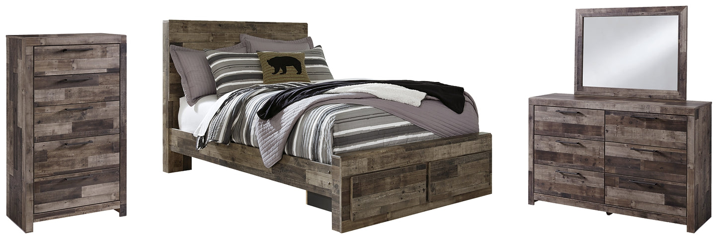 Derekson Panel Bed With 2 Storage Drawers With Mirrored Dresser And Chest