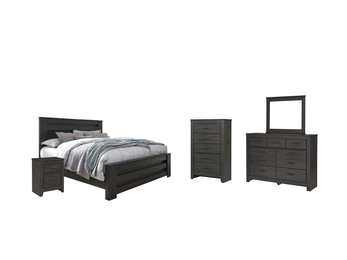 Brinxton Panel Bed With Mirrored Dresser, Chest And Nightstand